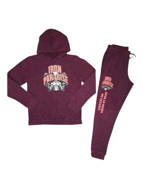 Under Armour The Rock Iron Paradise Hoodie & Joggers Set Youth XL Burgundy Gym